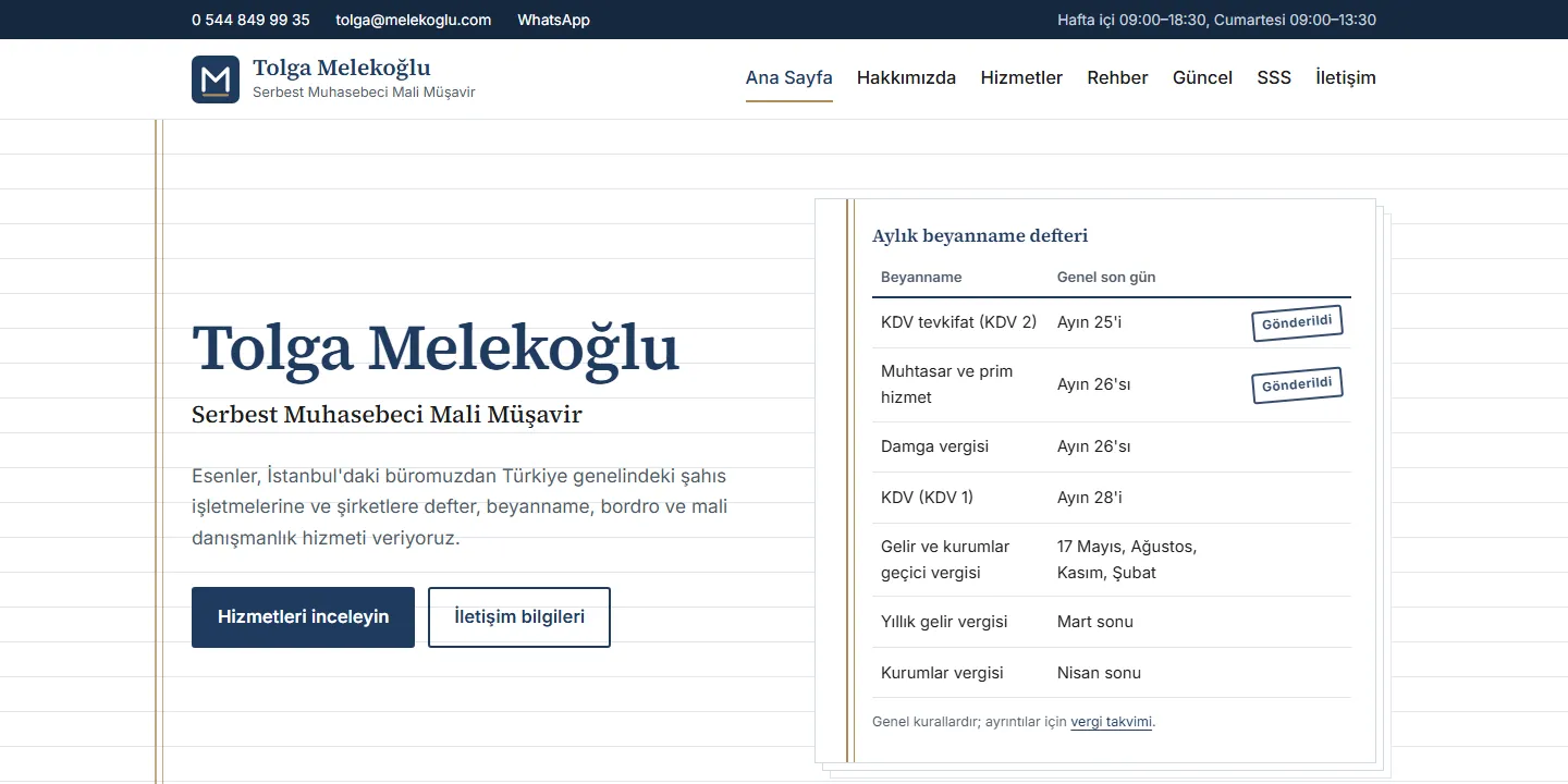 melekoglu.com ana sayfasının ekran görüntüsü